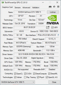 GeForce GTX 1050 Ti GPUZ